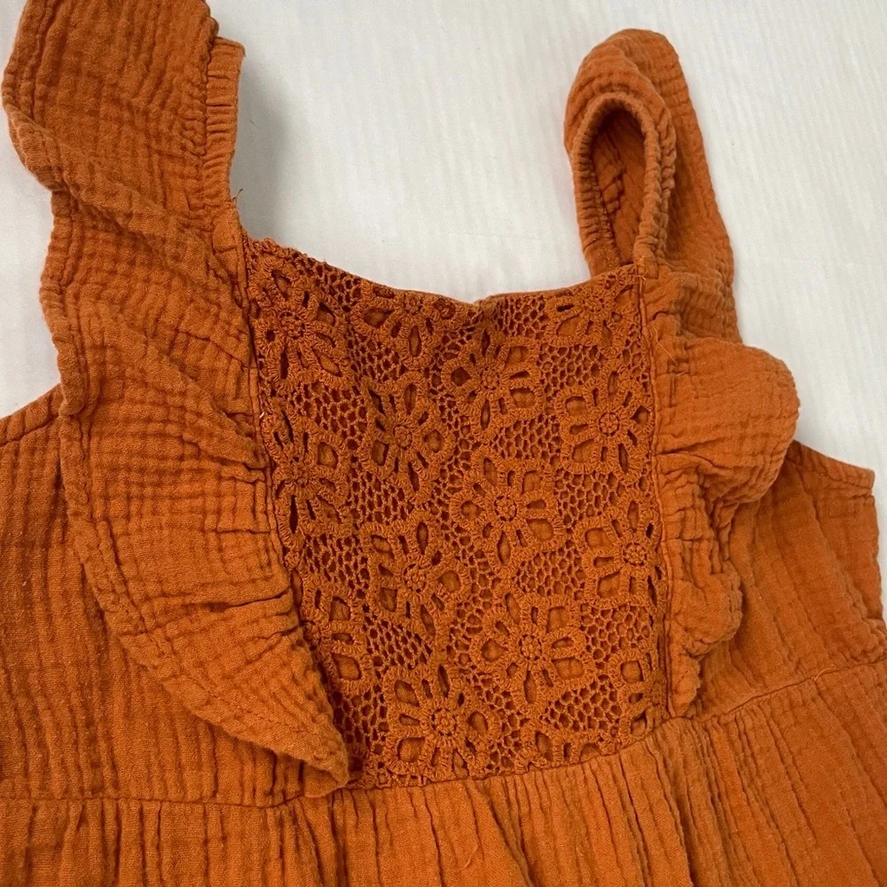 Wonder Nation Girls Terracotta Cotton Dress Ruffles and Crochet Details XL 14/16